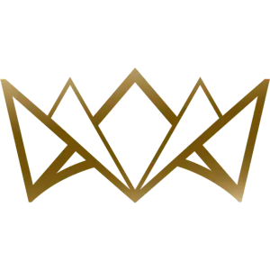 A gold geometric crown design with sharp, overlapping triangular and diamond shapes, resembling stylized line art—fit for a regal touch to any setting where elegance meets precision, much like the impeccable standards of a top-notch maid service.